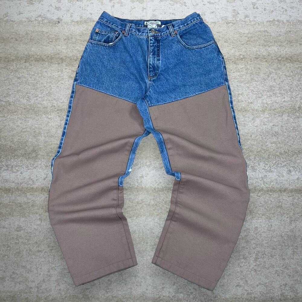 Vintage Y2K Columbia Jeans 32x30 Baggy Leg Medium Wash Tan Double Knees Denim